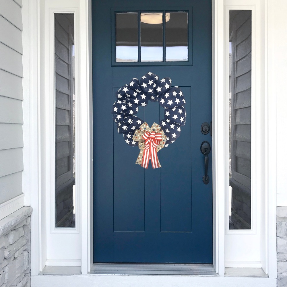 Fourth of July Patriotic Stars & Stripes Americana Wreath Door Decor - Picture 2 of 5